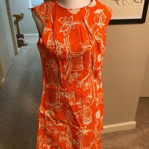 Vintage 60s Orange Owl Hawaiian Print Sheath Dresa